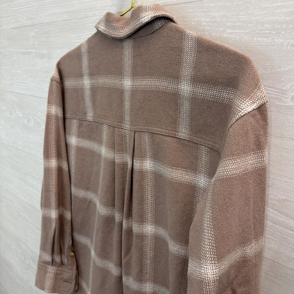 Madewell Beige/ White Checkered Long Sleeve Button Down Top XXS