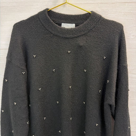 Black Knit Beaded Detail Long Sleeve Sweater Top Medium