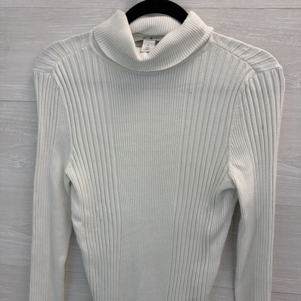 WHBM White Ribbed Fitted Turtleneck Top Large