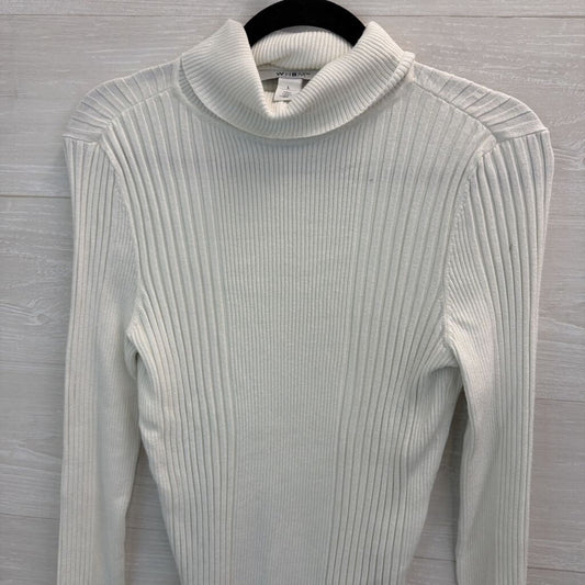 WHBM White Ribbed Fitted Turtleneck Top Large