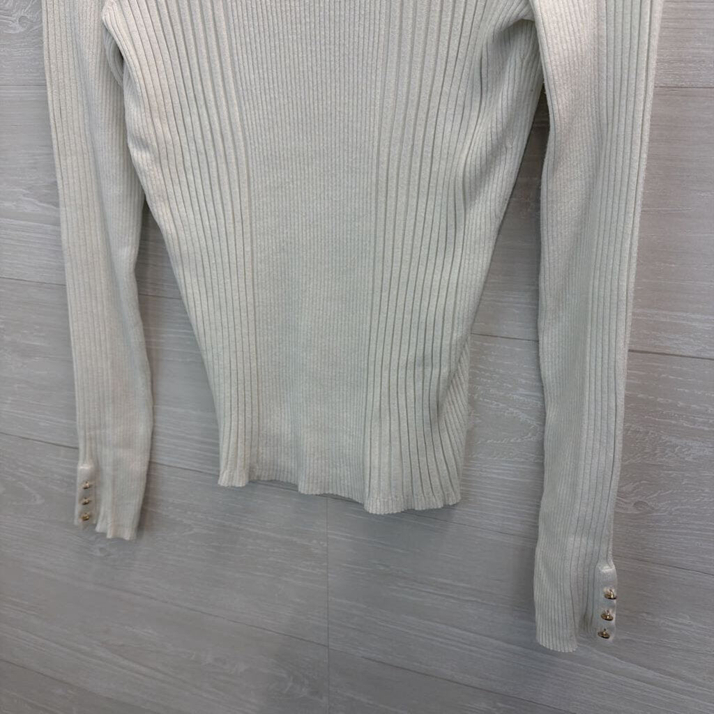 WHBM White Ribbed Fitted Turtleneck Top Large