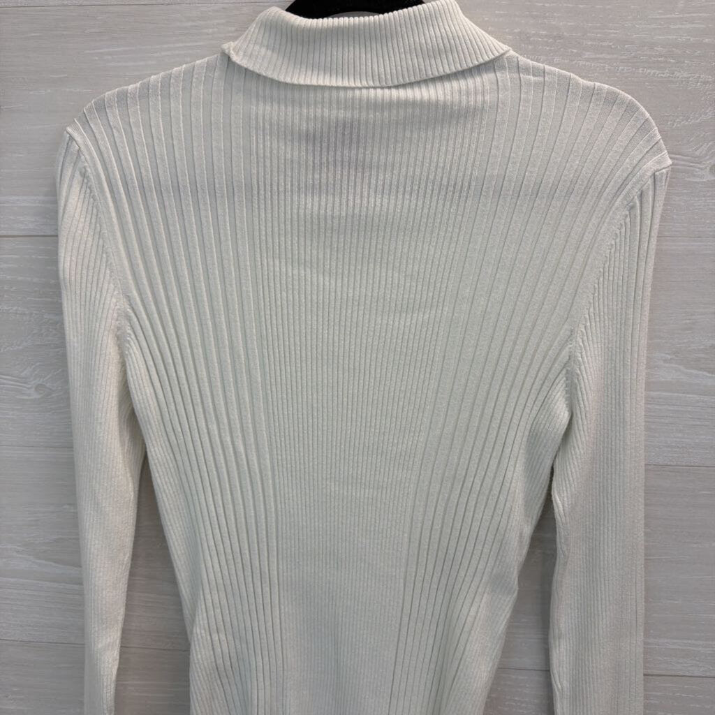 WHBM White Ribbed Fitted Turtleneck Top Large