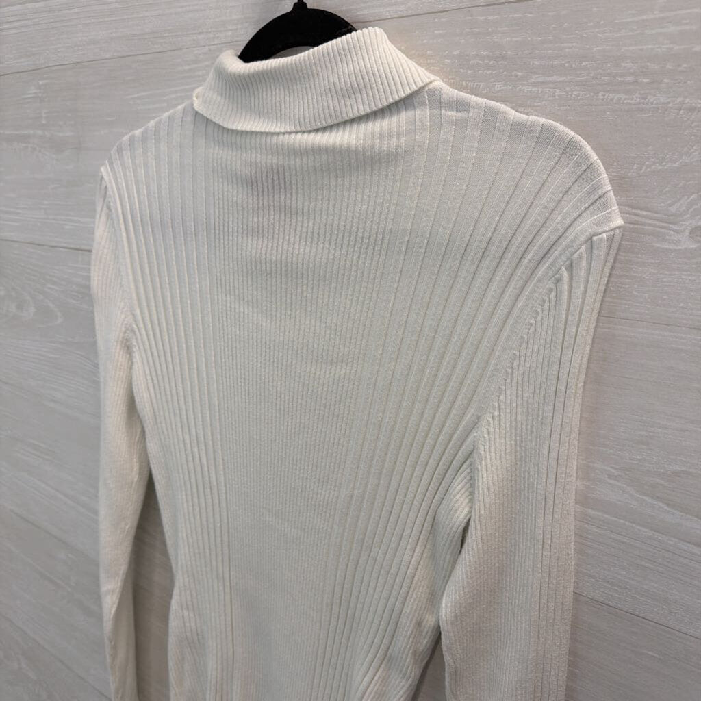 WHBM White Ribbed Fitted Turtleneck Top Large