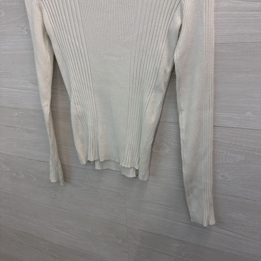 WHBM White Ribbed Fitted Turtleneck Top Large