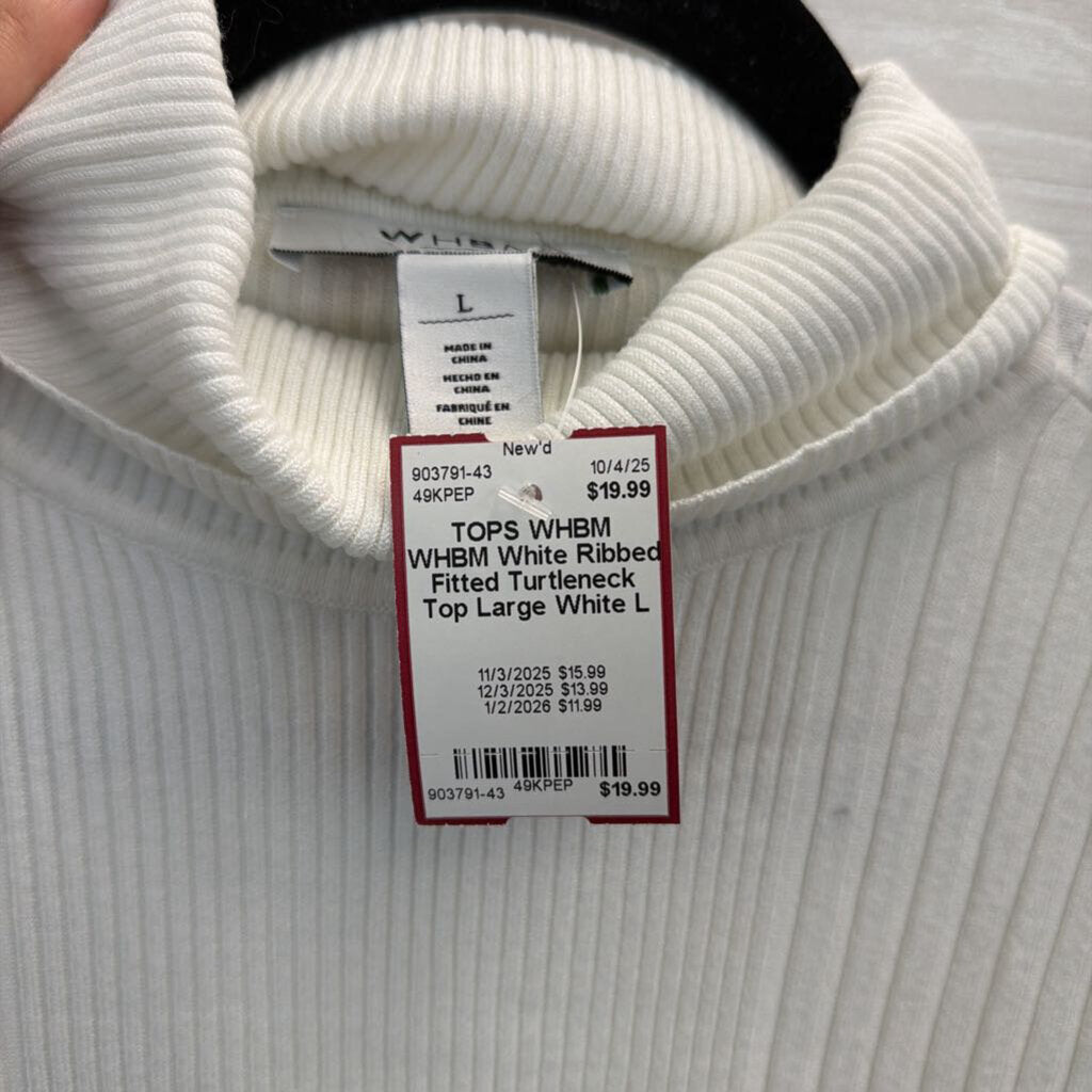 WHBM White Ribbed Fitted Turtleneck Top Large