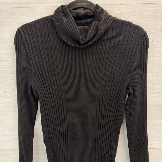 WHBM Black Ribbed Fitted Turtleneck Top Large