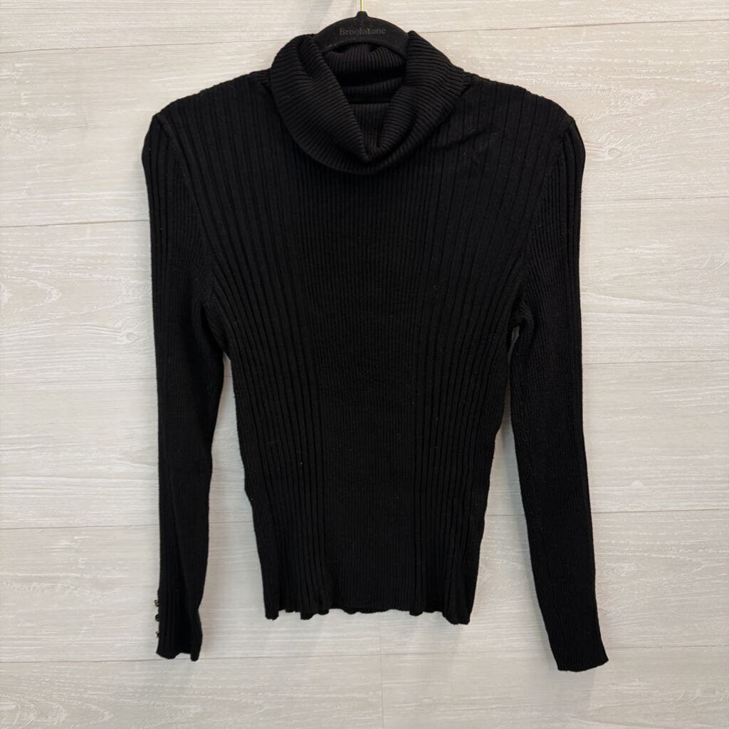 WHBM Black Ribbed Fitted Turtleneck Top Large