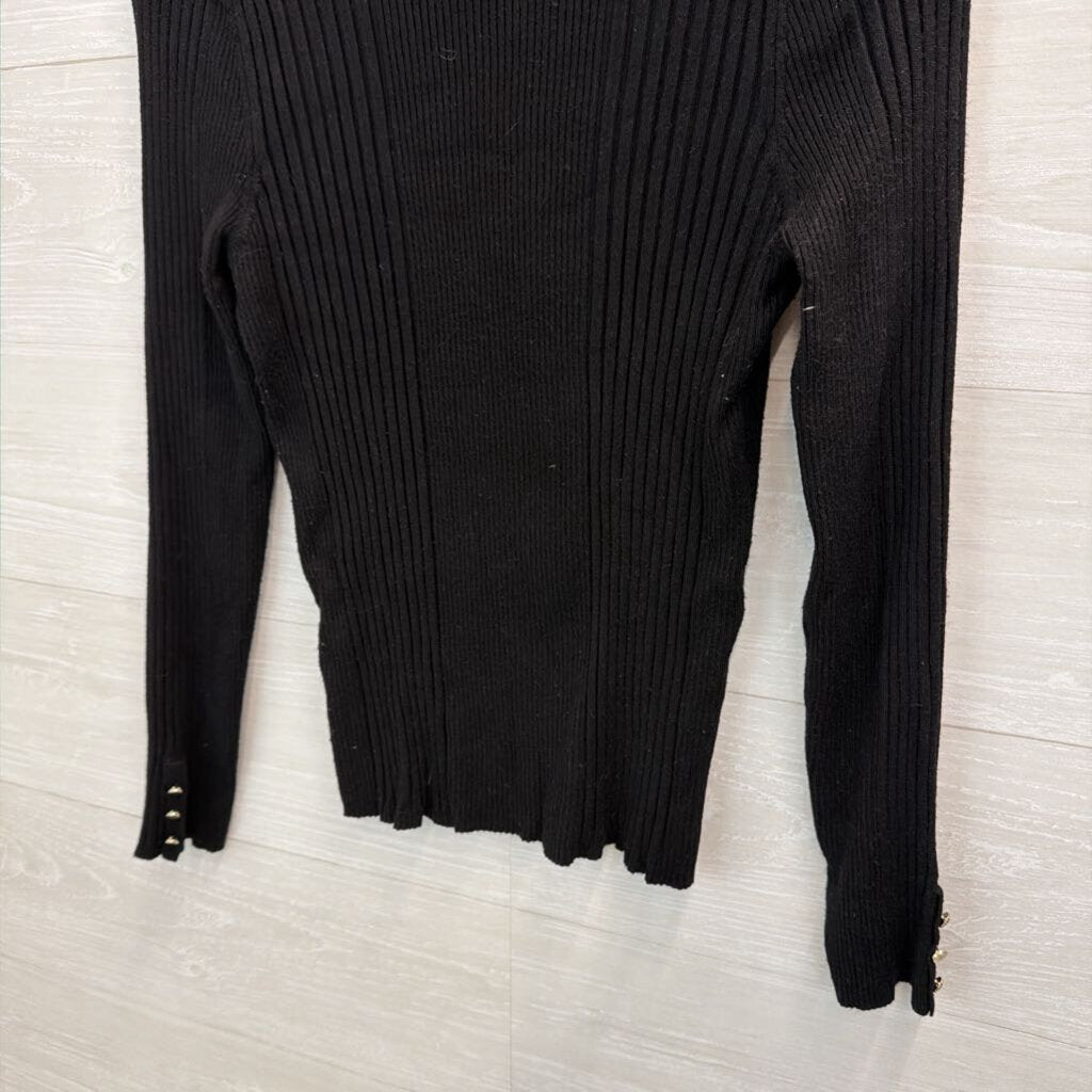 WHBM Black Ribbed Fitted Turtleneck Top Large
