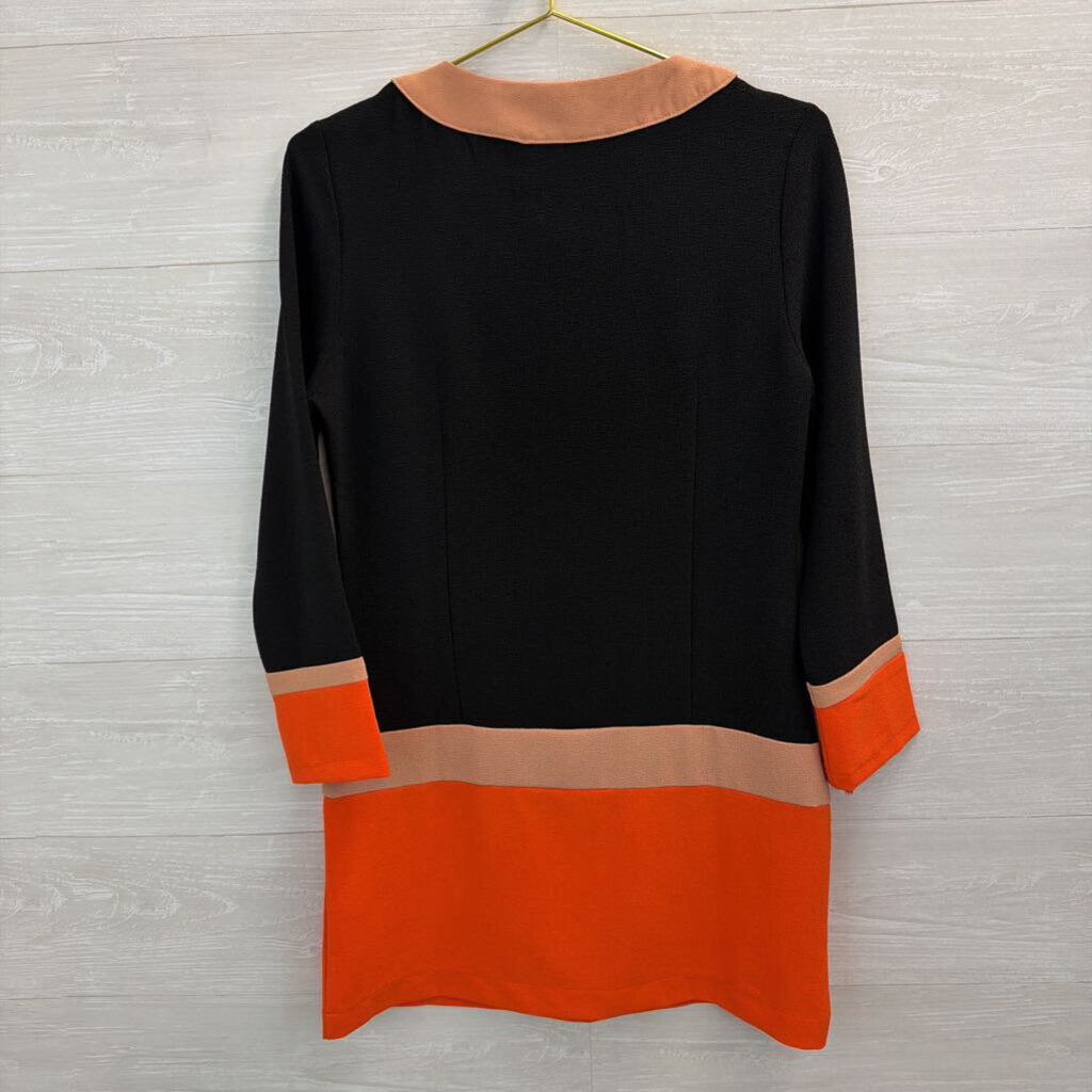 Three Seasons Black/ Pink/ Orange Color Block Long Sleeve Button Front Dress Small