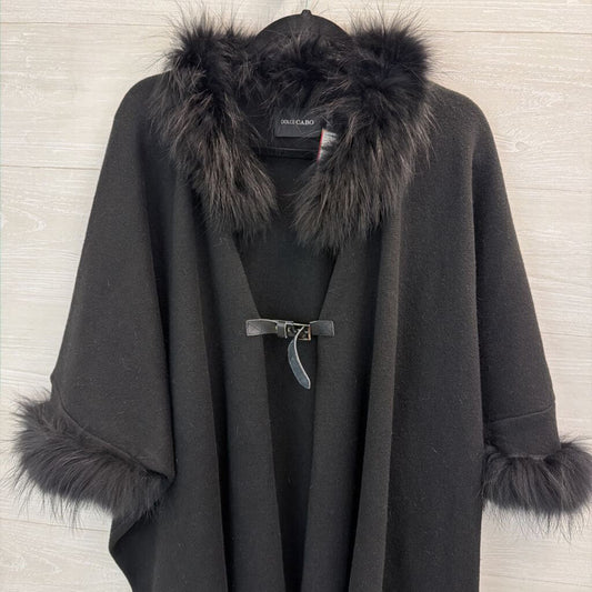 Dolce Cabo Black Fur Lined Trim Wrap Jacket Top One Size