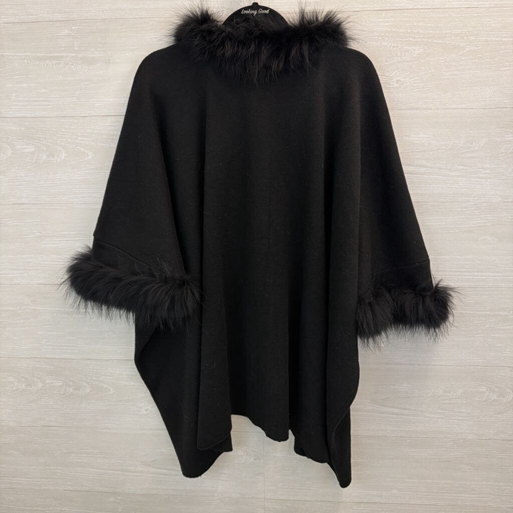 Dolce Cabo Black Fur Lined Trim Wrap Jacket Top One Size