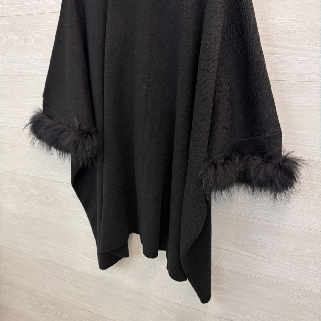 Dolce Cabo Black Fur Lined Trim Wrap Jacket Top One Size