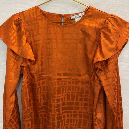 A Calin Orange Silky Print Long Sleeve Top Medium