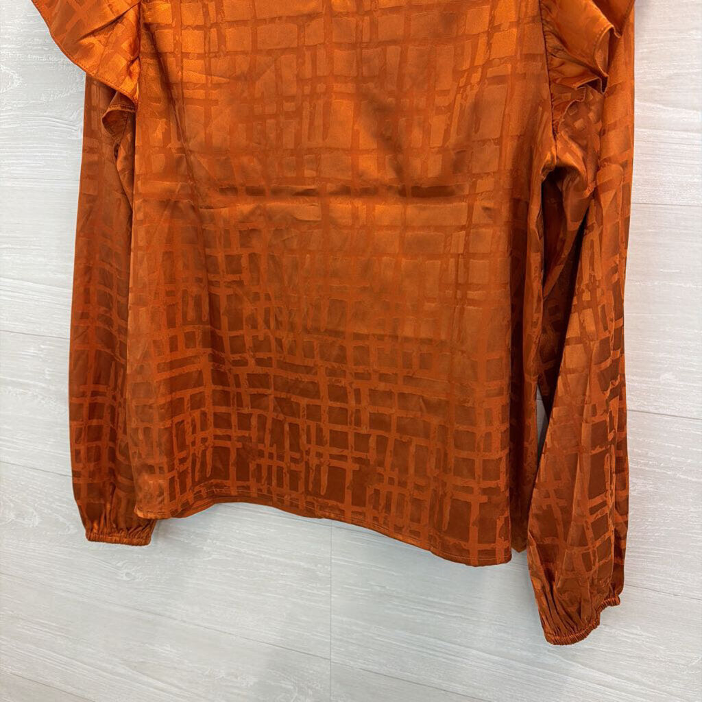 A Calin Orange Silky Print Long Sleeve Top Medium