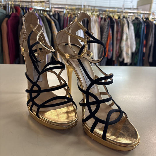 Jimmy Choo Bunting Caged Metallic Leather Strappy Heels 40
