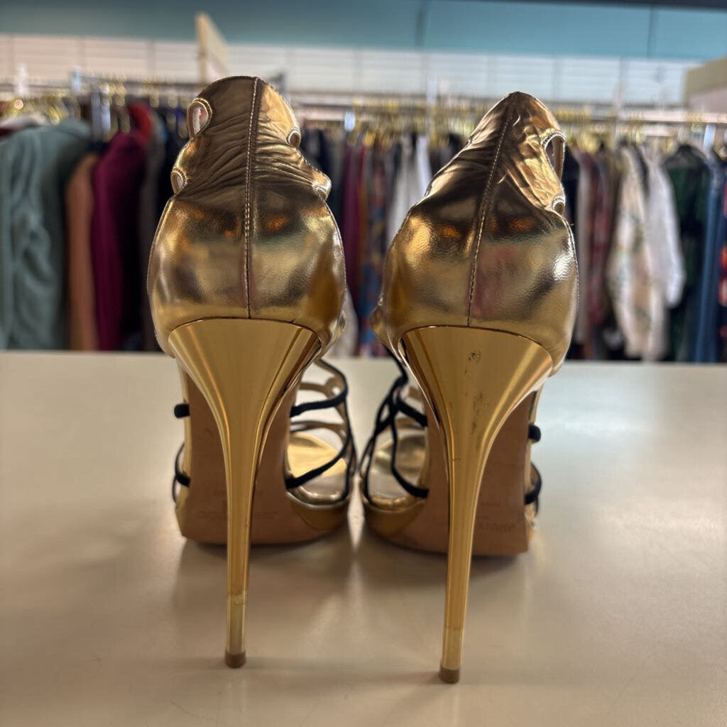 Jimmy Choo Bunting Caged Metallic Leather Strappy Heels 40