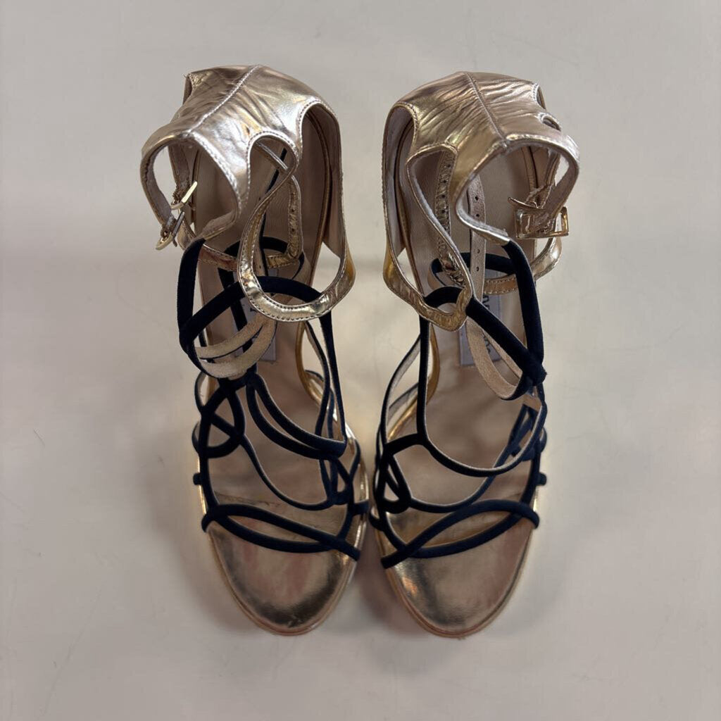 Jimmy Choo Bunting Caged Metallic Leather Strappy Heels 40