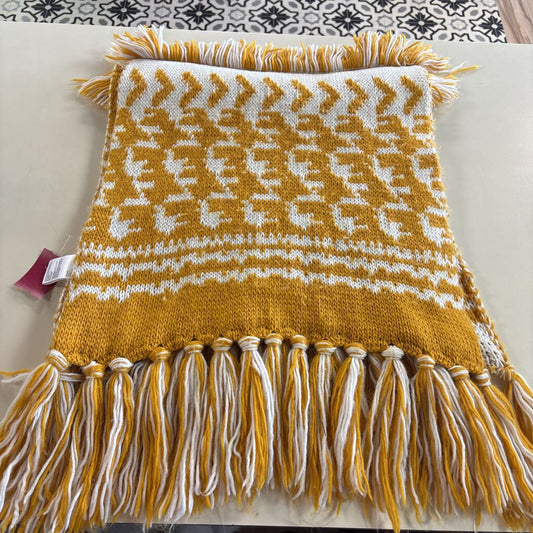 Free People Yellow/ White Print Knit Thick Fringe Detail Scarf