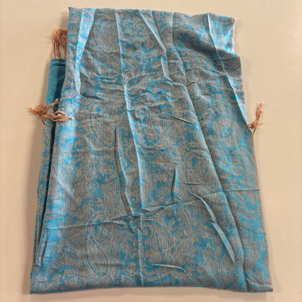 Bright Blue/ Gold Print Scarf