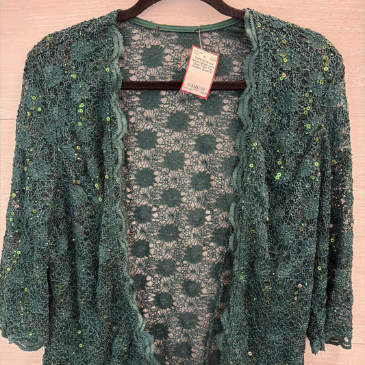 Green Sequin Lace Open Front Top Medium