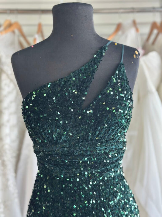 Hello Molly Green Sequin One Shoulder Short Formal Dress 4