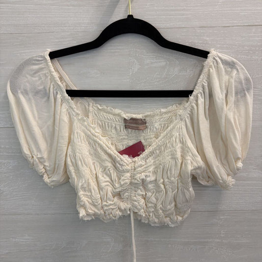 Urban Outfitters White Cropped Smocked Short Puff Sleeve Top Large