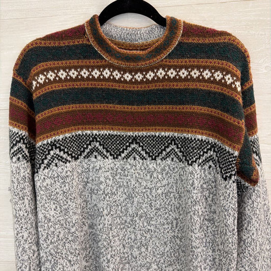 Grey/ Brown Print Knit Long Sleeve Sweater Top Small