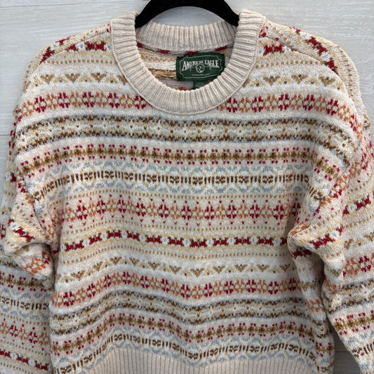 American Eagle White/ Multi Print Knit Long Sleeve Sweater Top Small