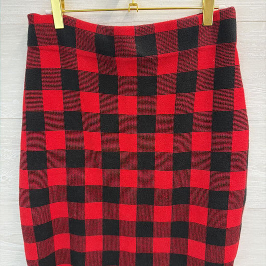 Chaps Red/ Black Gingham Sweater Skirt Small