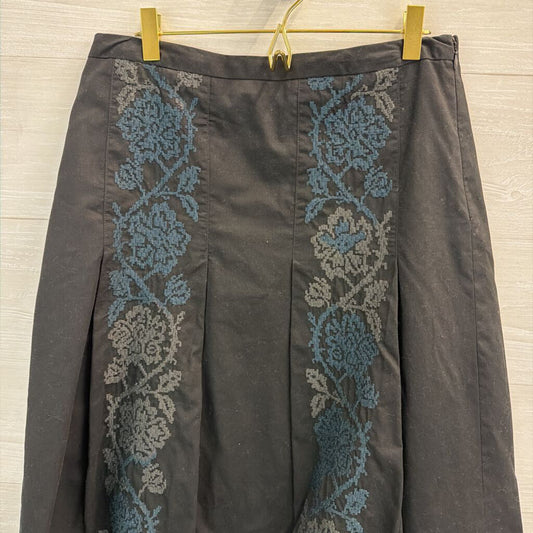 Loft Black/ Blue/ Grey Embroidered Detail Skirt 6
