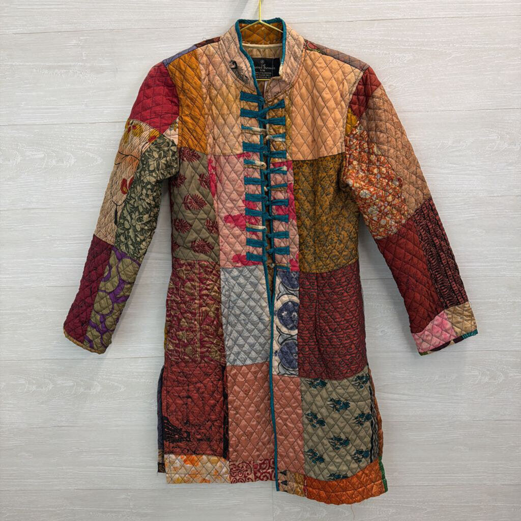Sacred Threads Brown/ Multi Quilted Print Long Jacket Small/ Medium