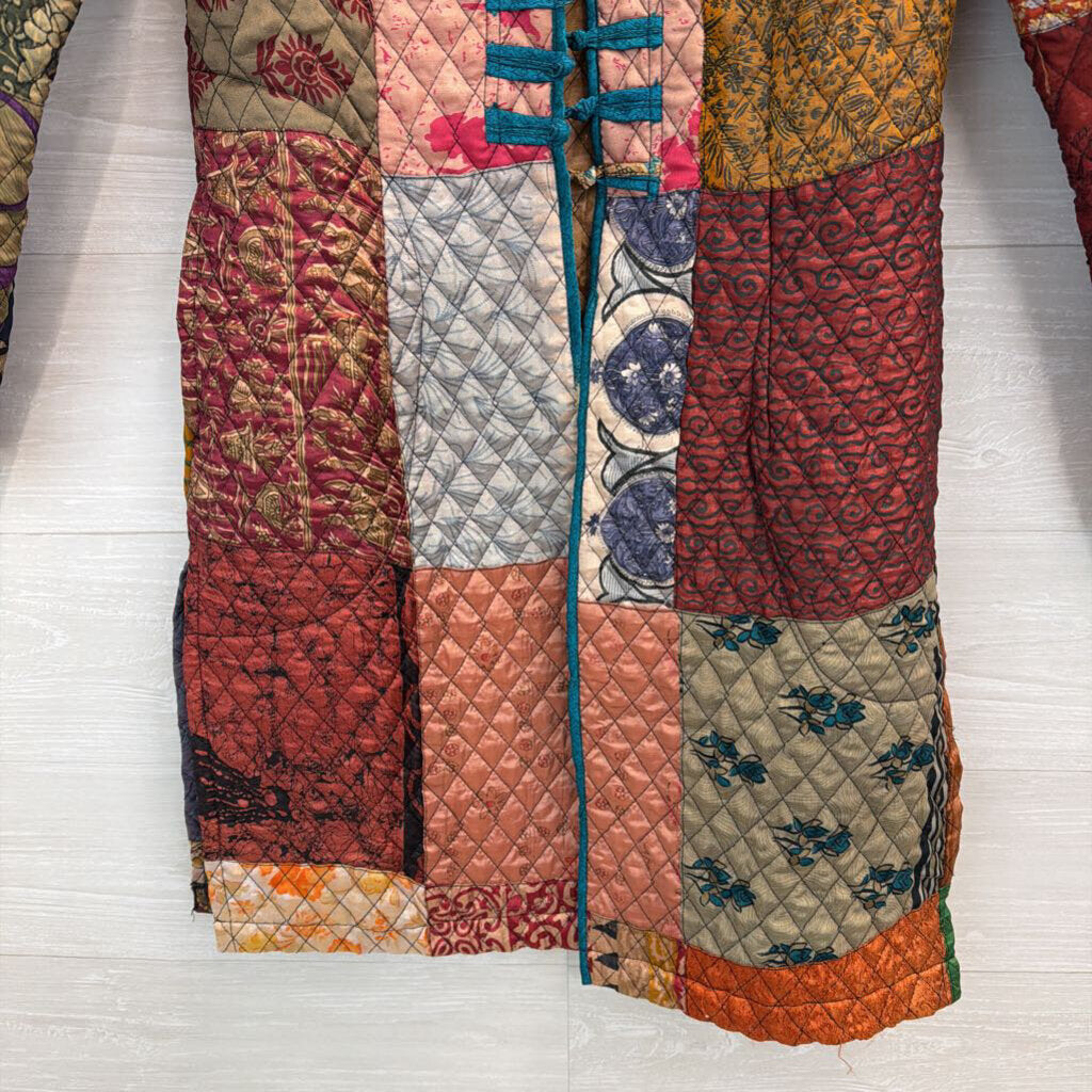 Sacred Threads Brown/ Multi Quilted Print Long Jacket Small/ Medium