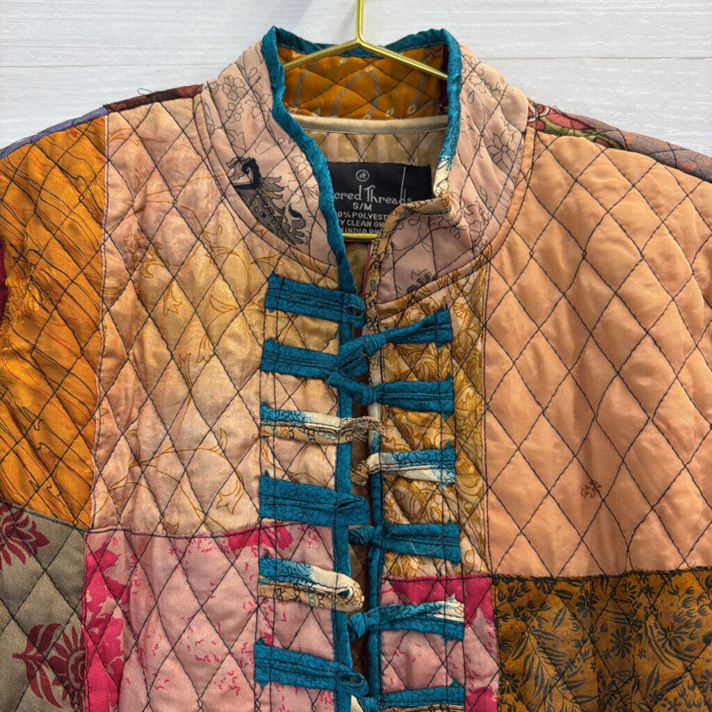 Sacred Threads Brown/ Multi Quilted Print Long Jacket Small/ Medium