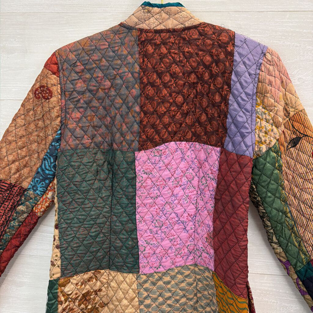 Sacred Threads Brown/ Multi Quilted Print Long Jacket Small/ Medium