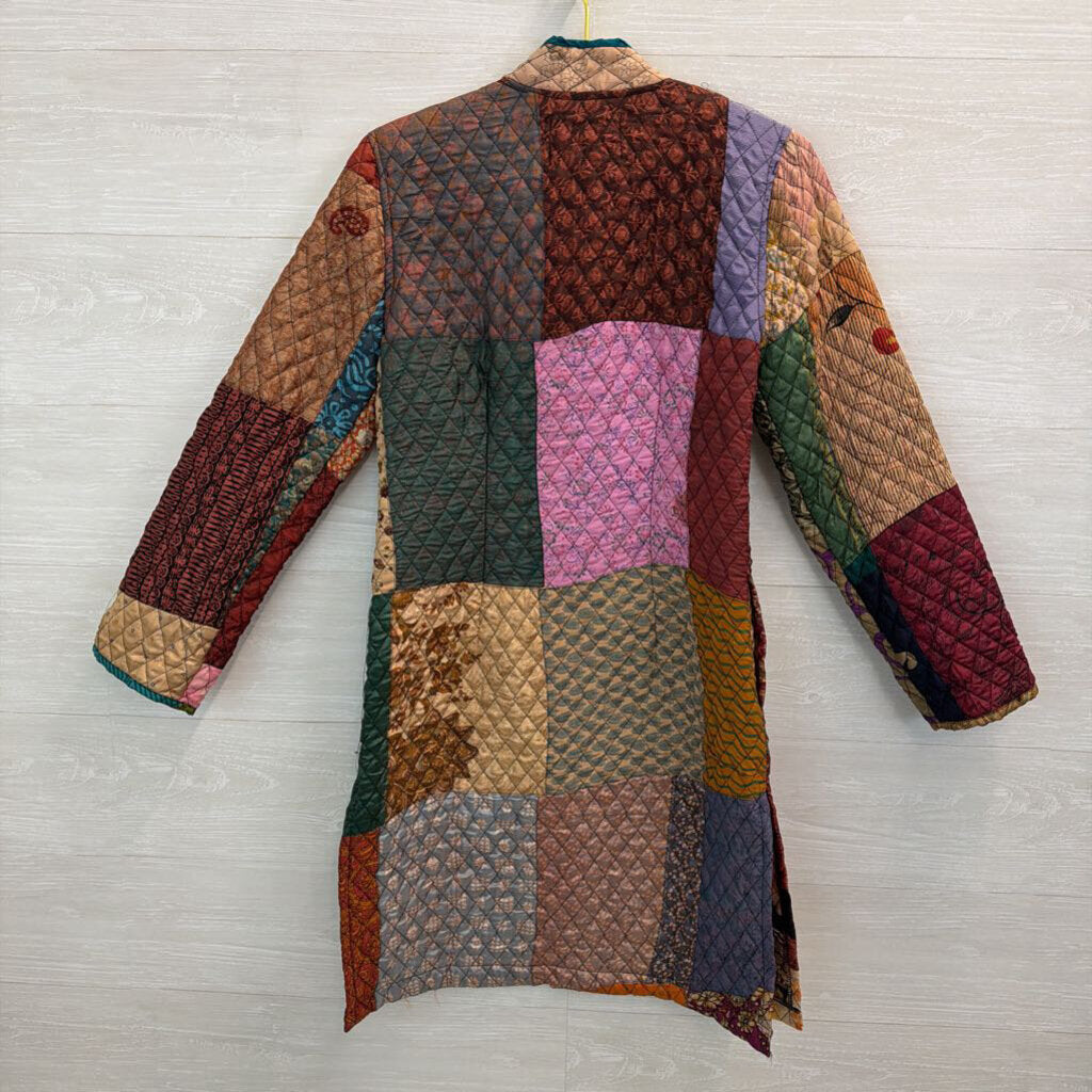 Sacred Threads Brown/ Multi Quilted Print Long Jacket Small/ Medium