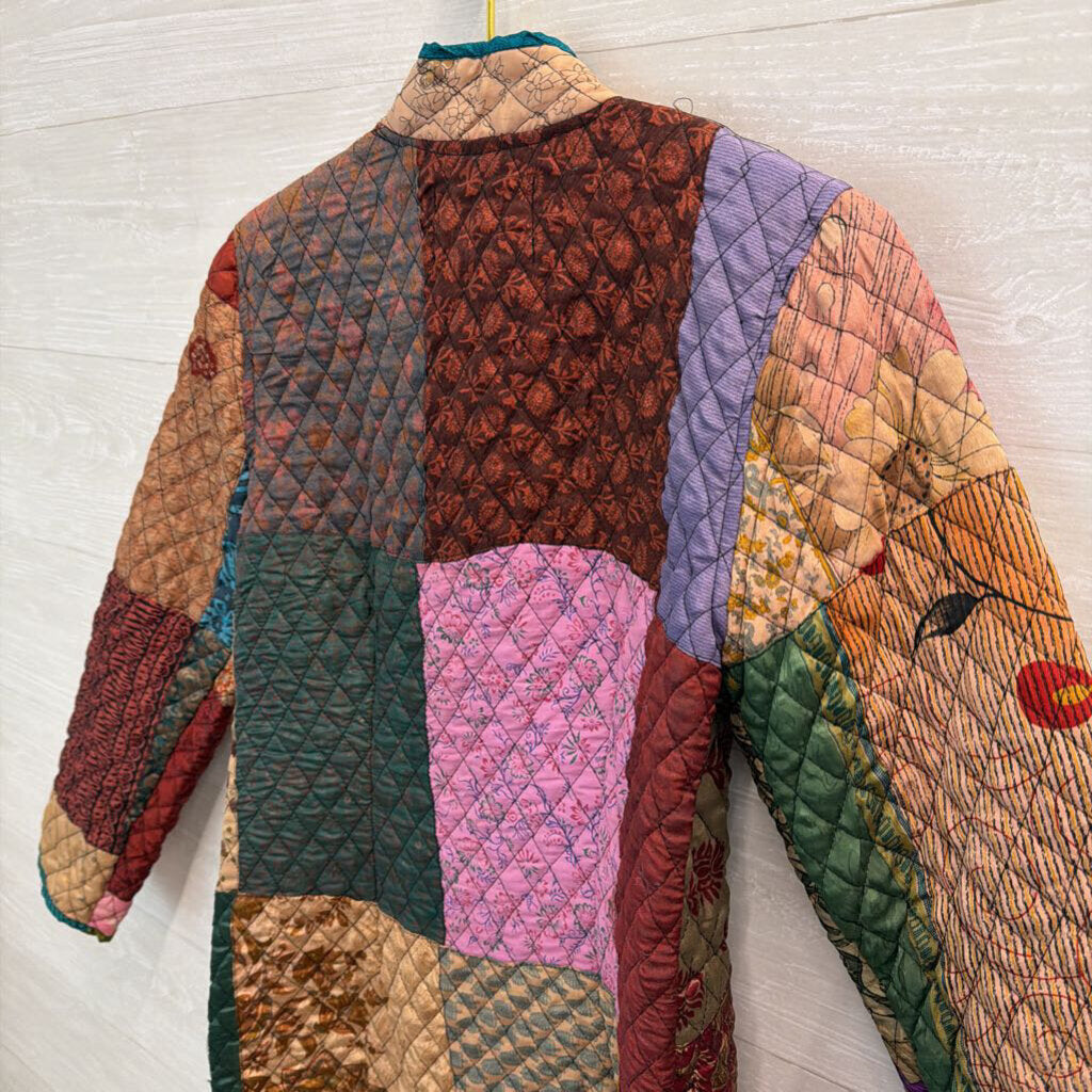 Sacred Threads Brown/ Multi Quilted Print Long Jacket Small/ Medium