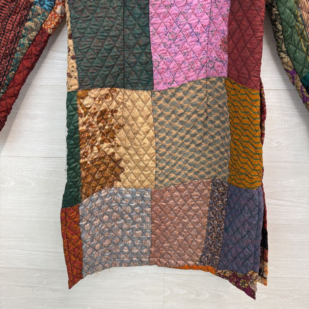 Sacred Threads Brown/ Multi Quilted Print Long Jacket Small/ Medium