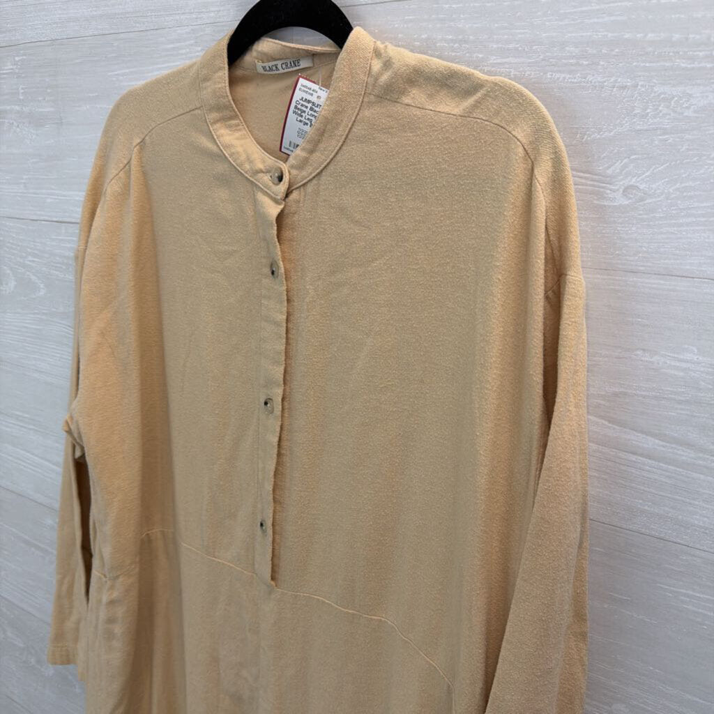 Black Crane Beige Long Sleeve Wide Leg Jumpsuit Large