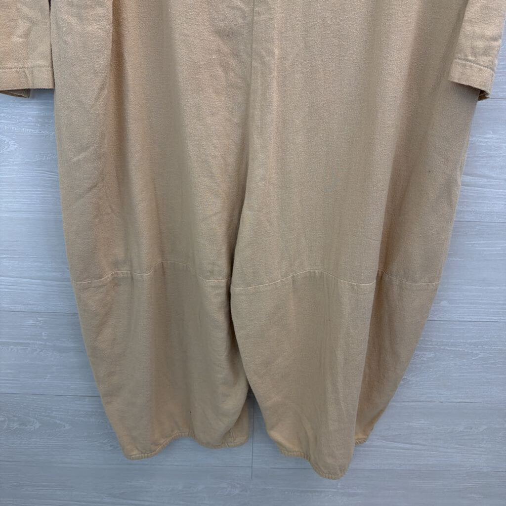 Black Crane Beige Long Sleeve Wide Leg Jumpsuit Large