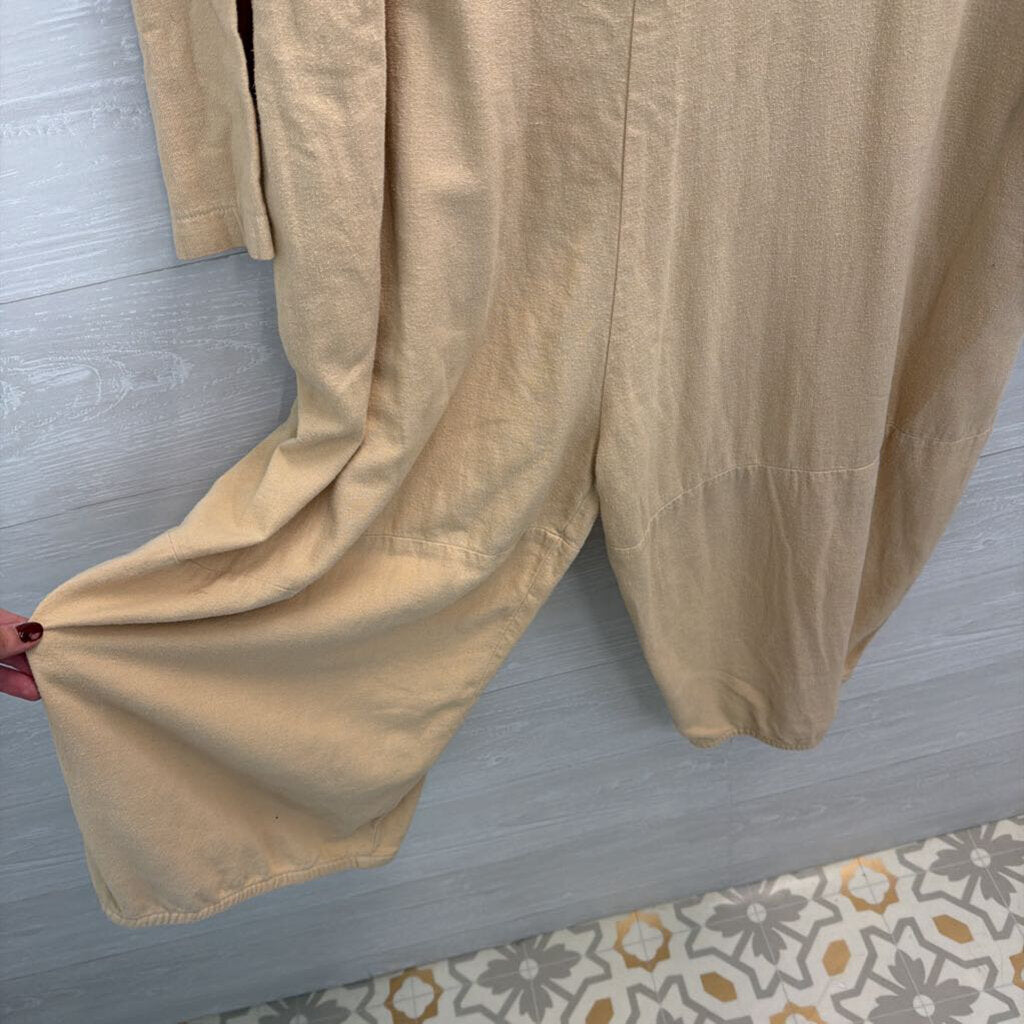 Black Crane Beige Long Sleeve Wide Leg Jumpsuit Large