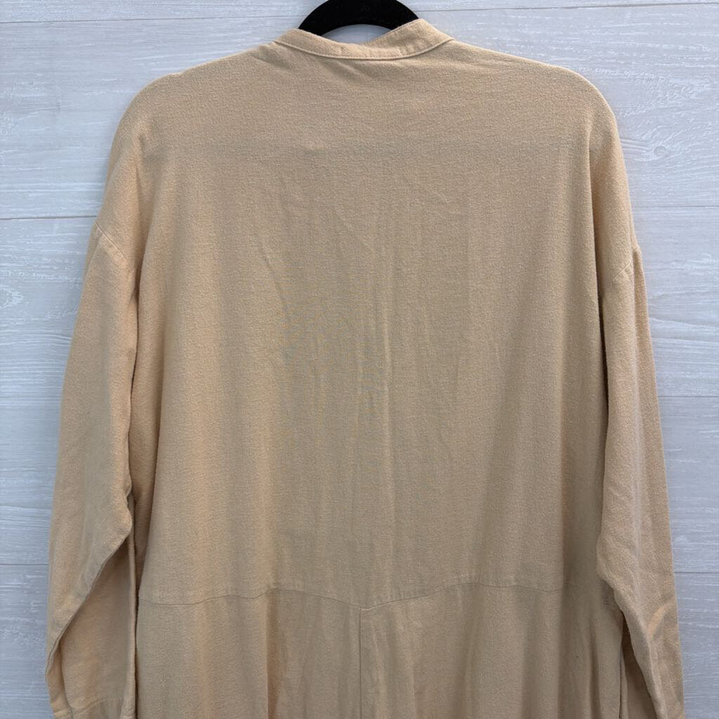 Black Crane Beige Long Sleeve Wide Leg Jumpsuit Large