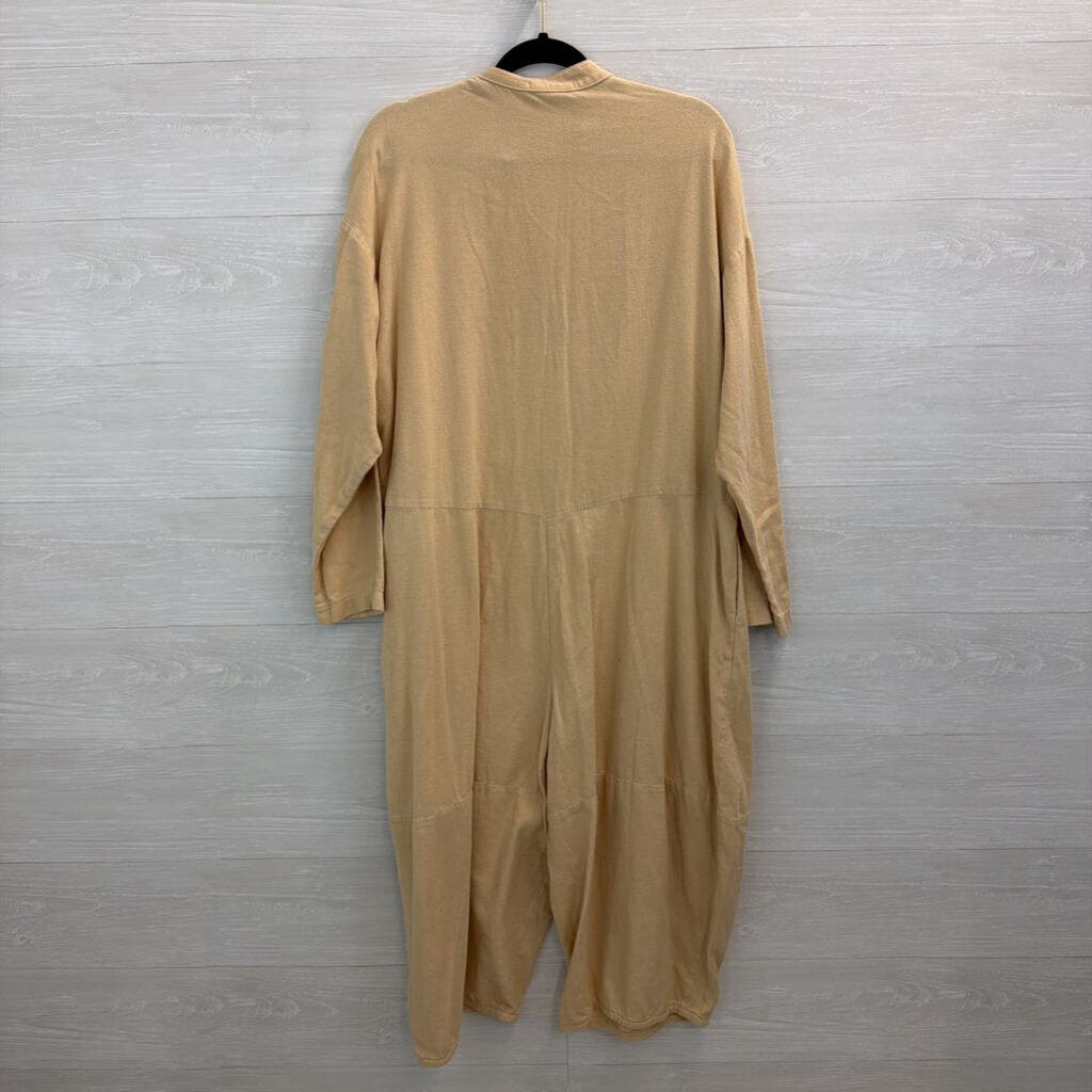Black Crane Beige Long Sleeve Wide Leg Jumpsuit Large