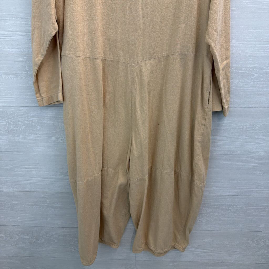 Black Crane Beige Long Sleeve Wide Leg Jumpsuit Large
