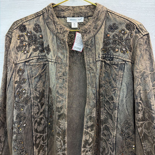 Coldwater Creek Grey Sheen Embroidered Open Front Jacket Top Extra Large