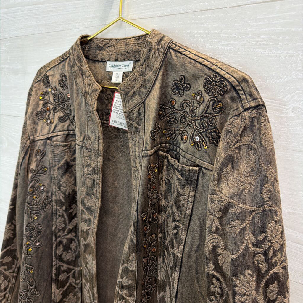 Coldwater Creek Grey Sheen Embroidered Open Front Jacket Top Extra Large