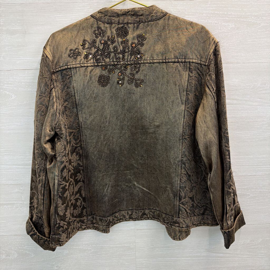 Coldwater Creek Grey Sheen Embroidered Open Front Jacket Top Extra Large