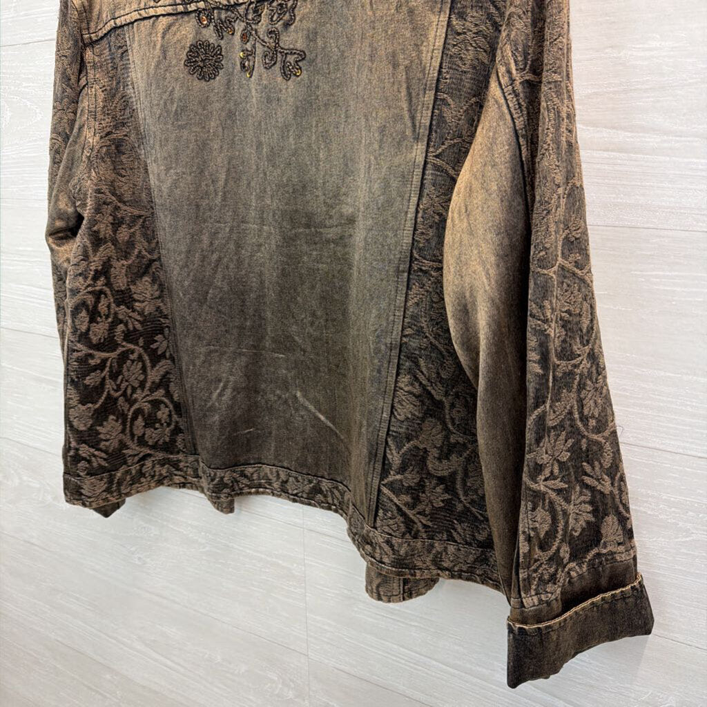 Coldwater Creek Grey Sheen Embroidered Open Front Jacket Top Extra Large