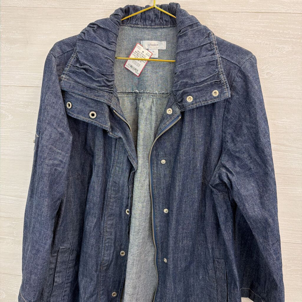 CJ Banks Dark Blue Chambray Long Zip Up Jacket 1X