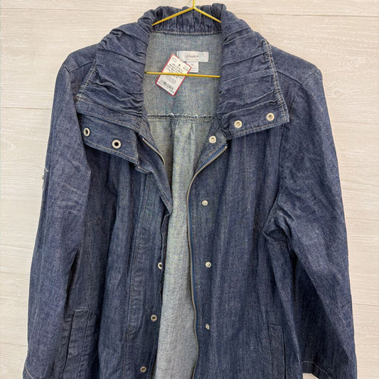 CJ Banks Dark Blue Chambray Long Zip Up Jacket 1X