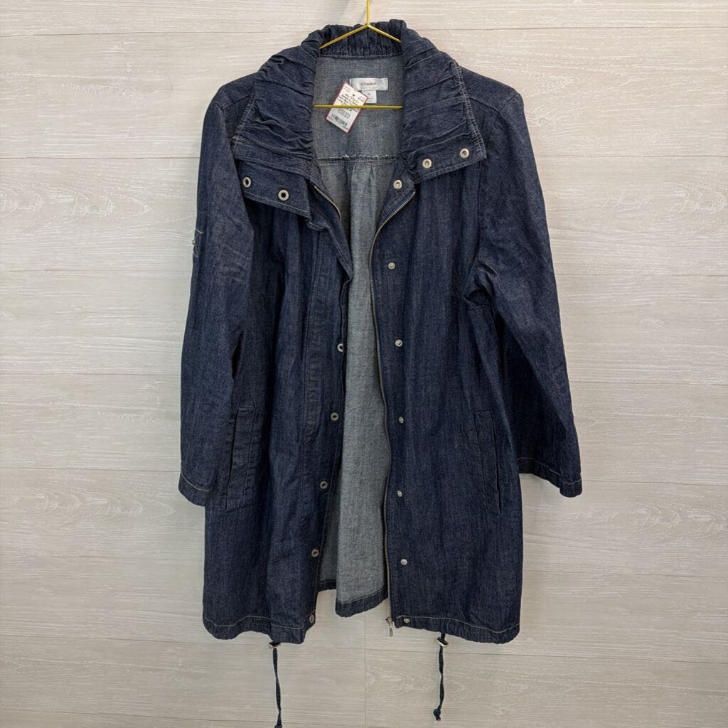 CJ Banks Dark Blue Chambray Long Zip Up Jacket 1X
